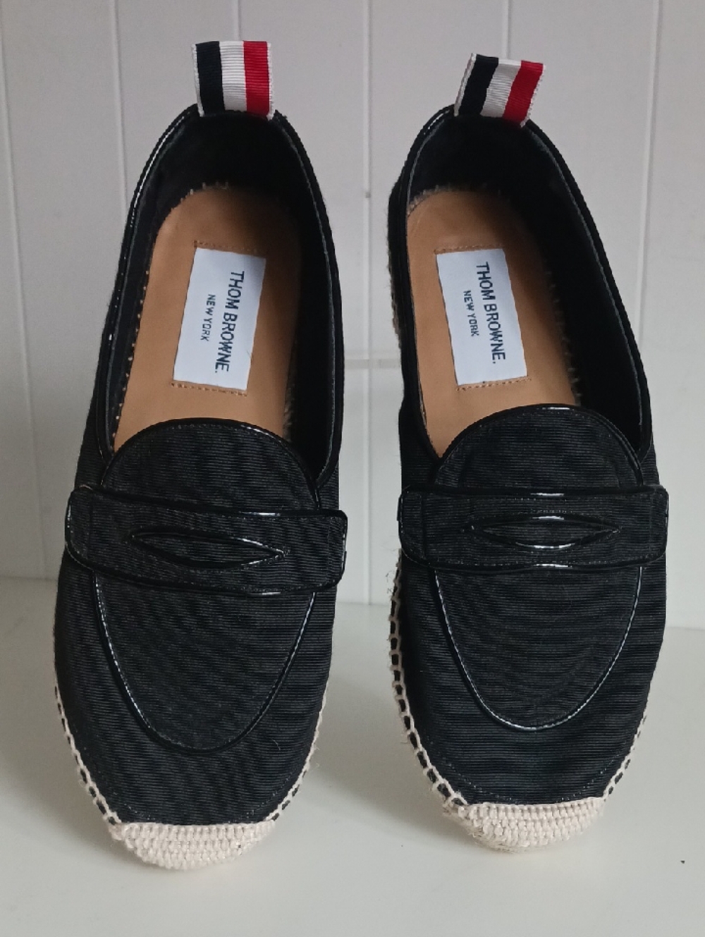THOM BROWNE BLK ESPADRILLE FLATS SHOES.